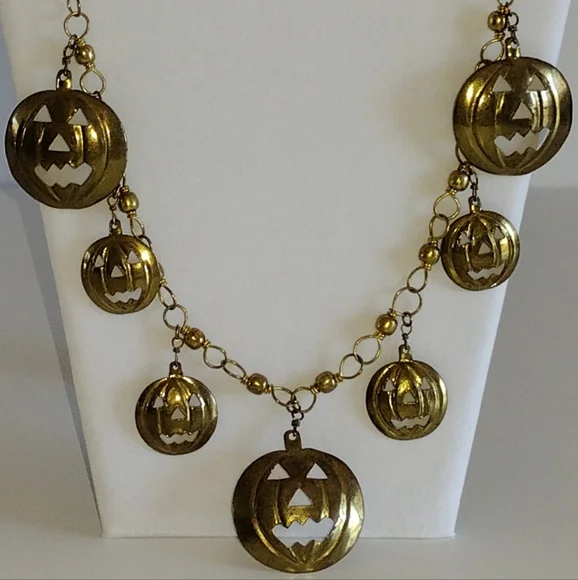 Brass Jack-o-Lantern Necklace - Picture 2 of 8